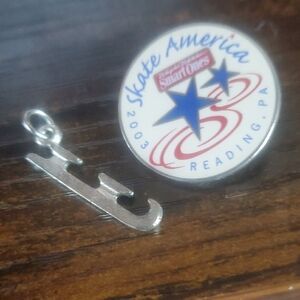 2003 Skate America Pin and Silver Color Ice Skating Charm / Necklace